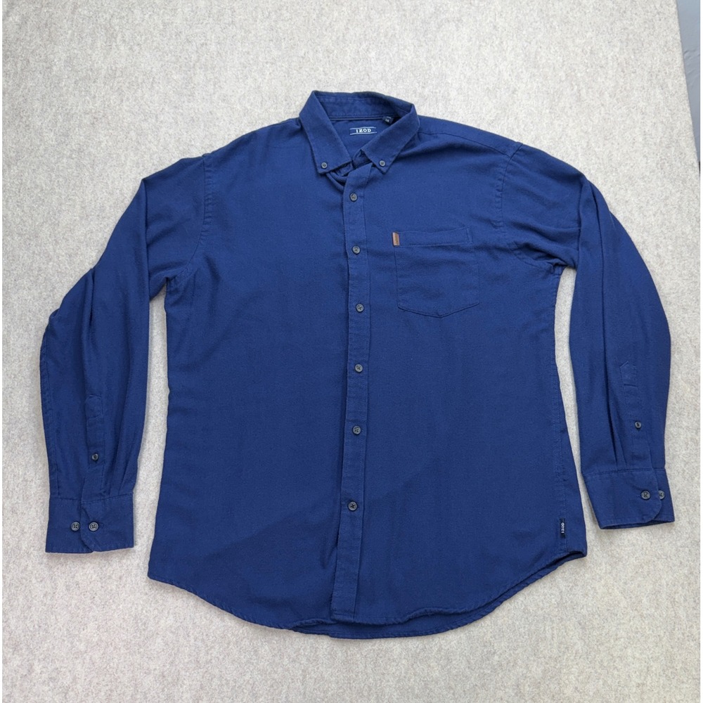 IZOD Shirt Mens L Flannel Button Up Blue Workwear Americana Preppy Dark Academia